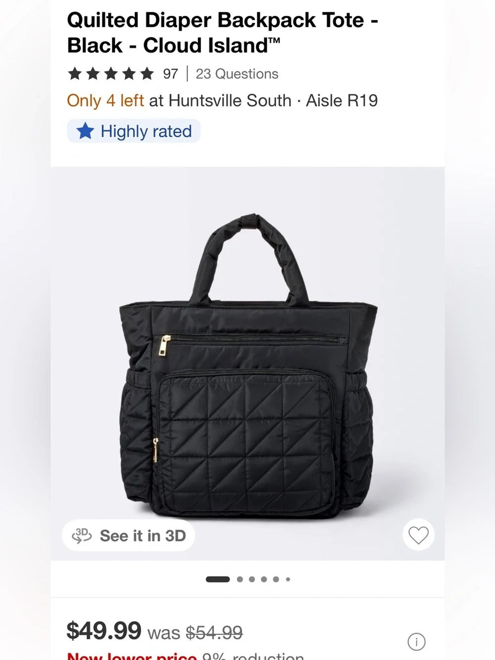 cloud island Black Quilted Tote with Gold Accents - Picture 1 of 3